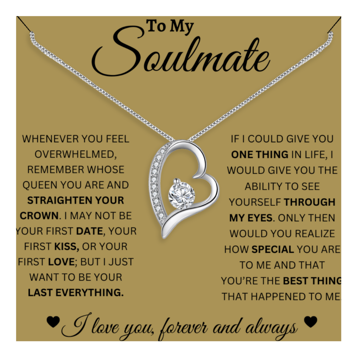 To My Soulmate - Eternal Heart Necklace With Message Card