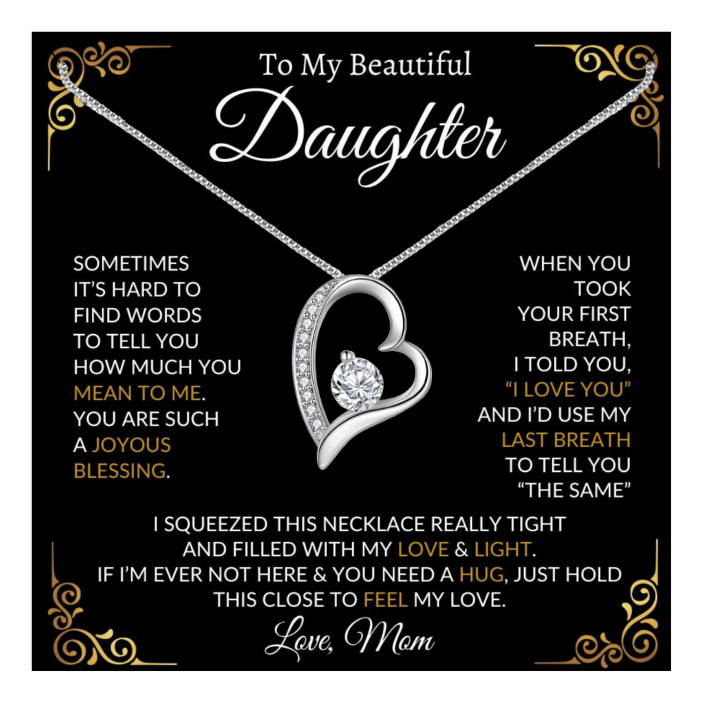 To My Beautiful Daughter - Eternal Heart Necklace With Message Card