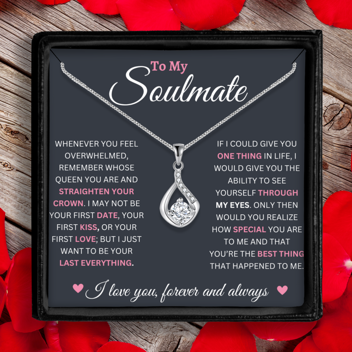 To My Soulmate(pink) - Love Drop Necklace With Message Card