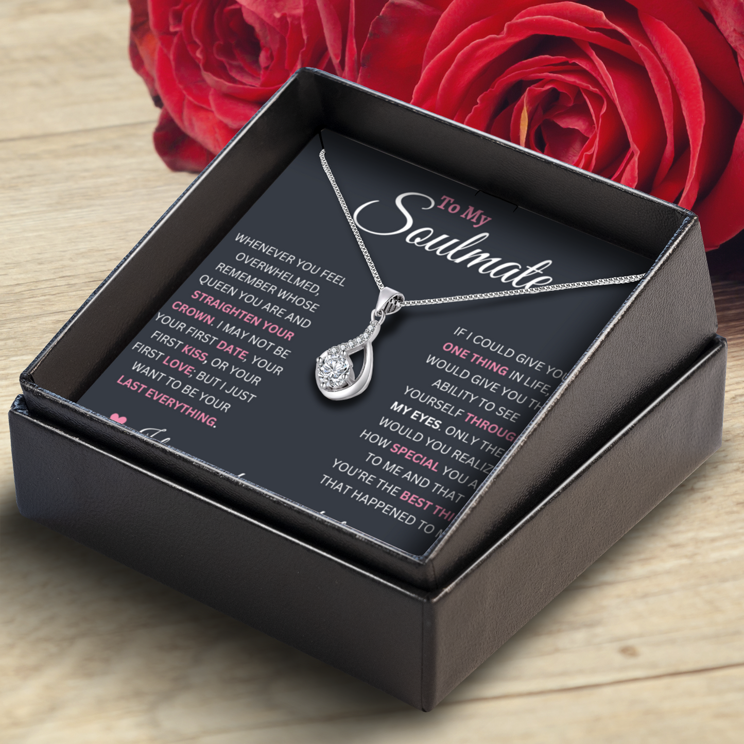 To My Soulmate(pink) - Love Drop Necklace With Message Card