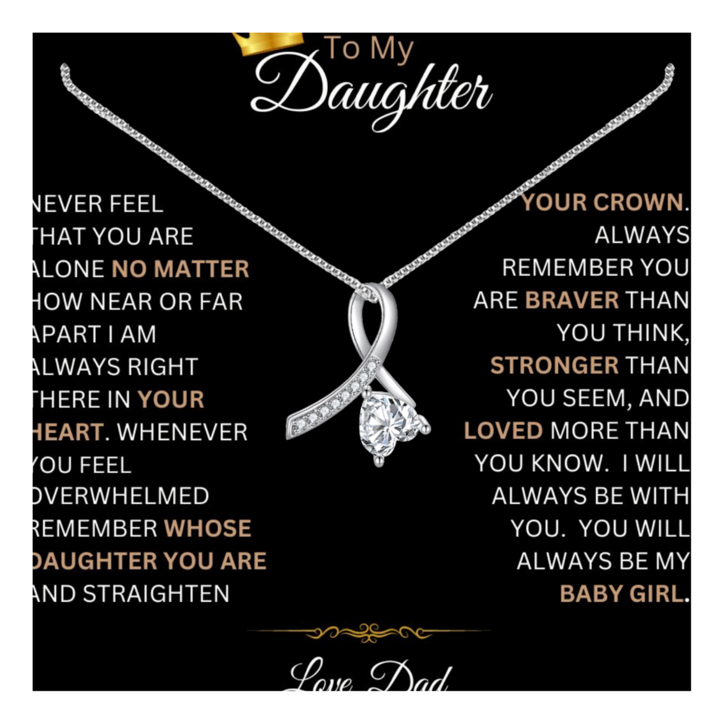 To My Daughter(crown) - Enchanting Ribbon Necklace With Message Card