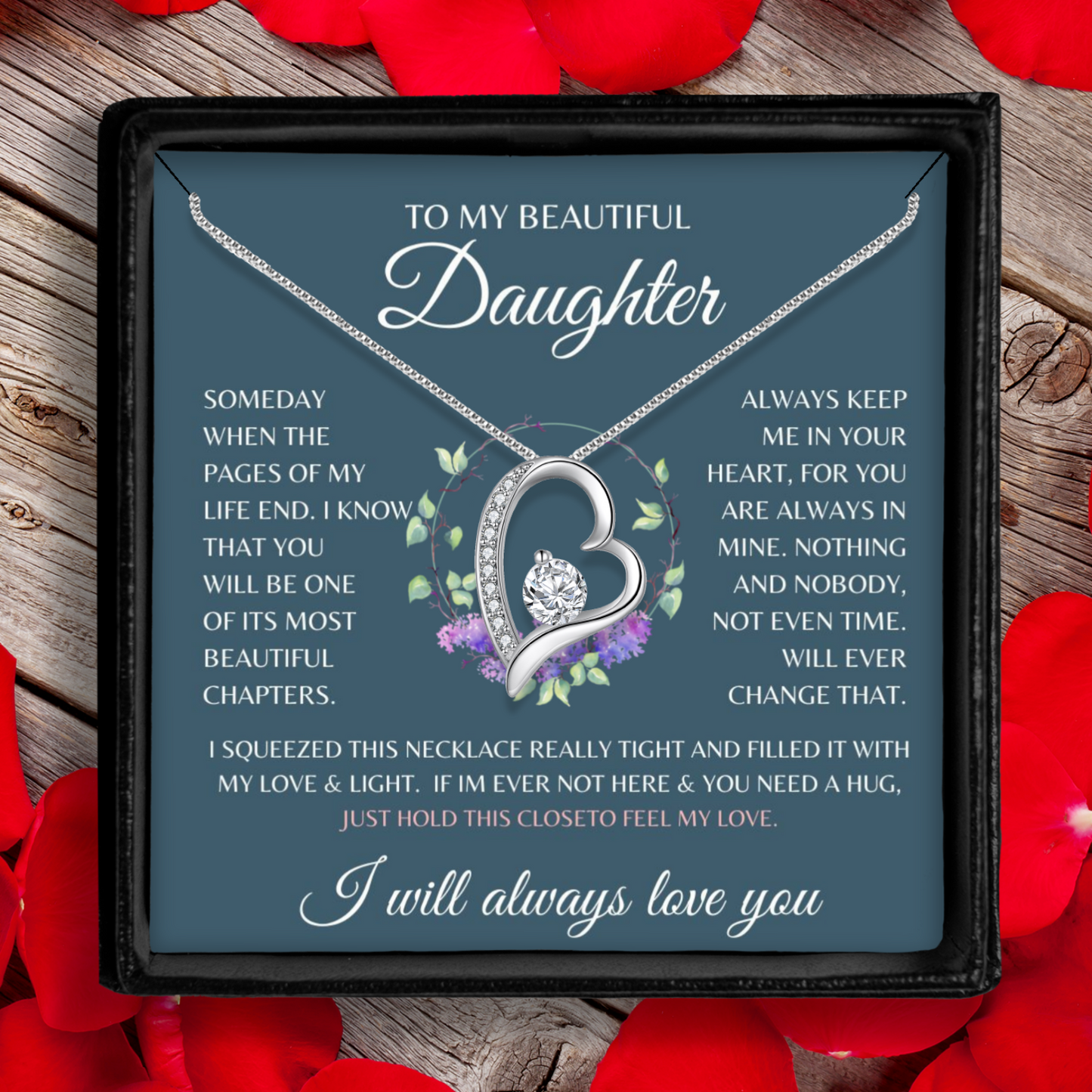 To My Beautiful Daughter(wreath) - Eternal Heart Necklace With Message Card