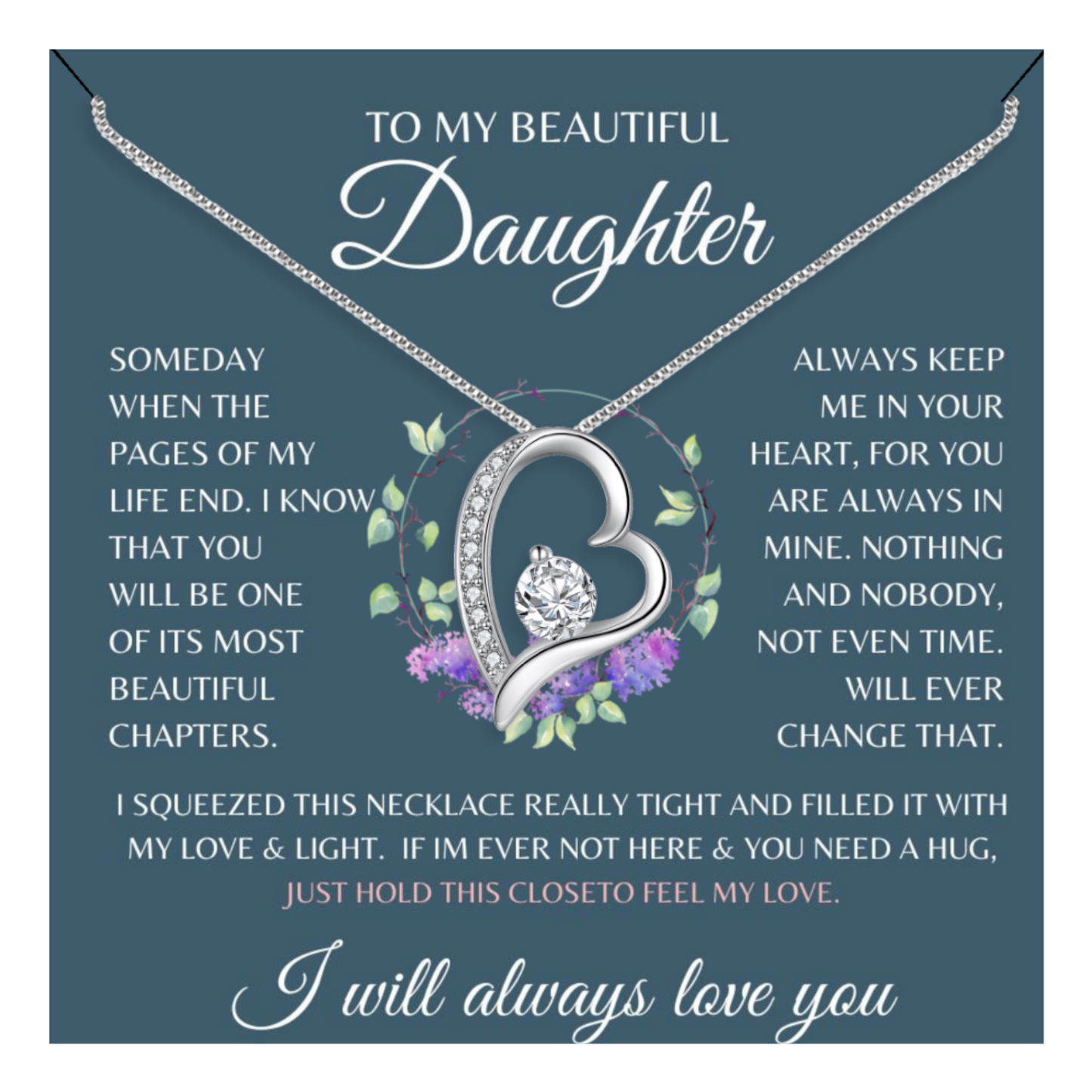 To My Beautiful Daughter(wreath) - Eternal Heart Necklace With Message Card