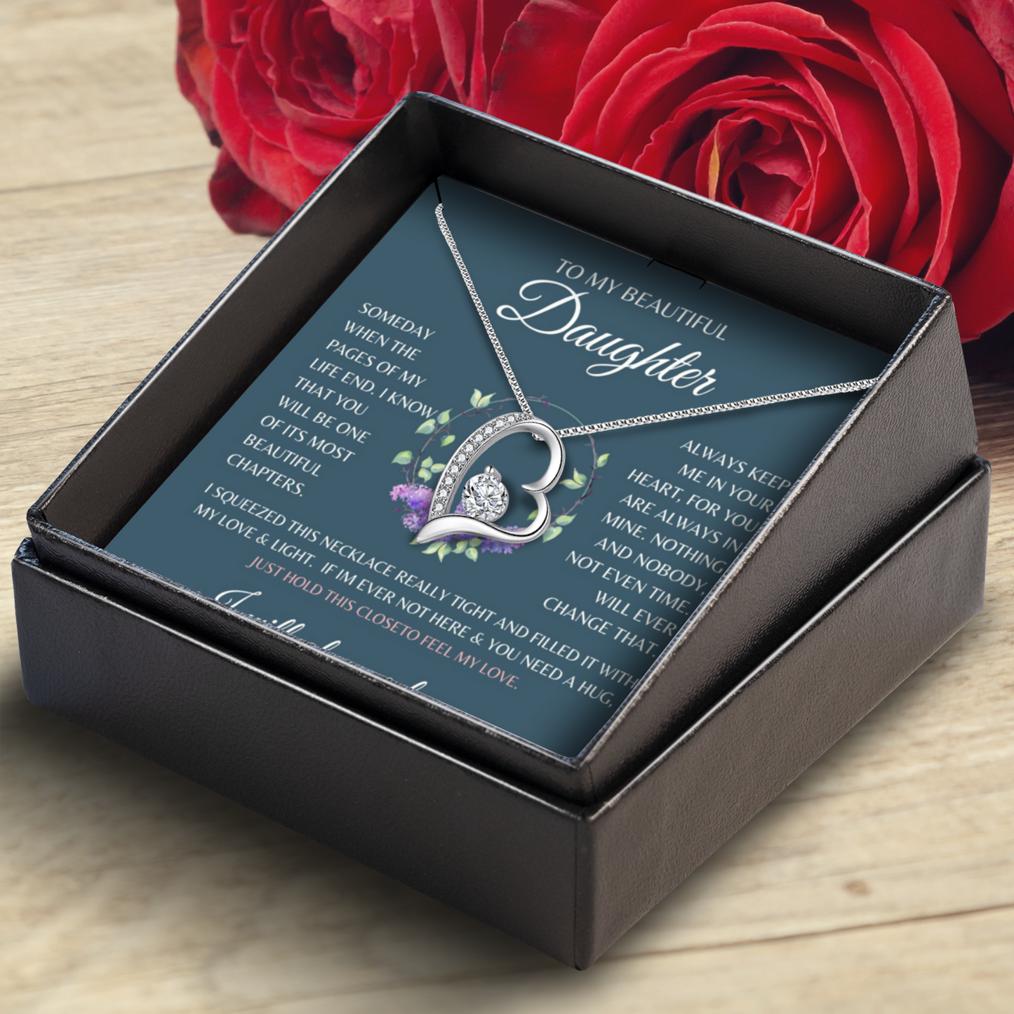 To My Beautiful Daughter(wreath) - Eternal Heart Necklace With Message Card