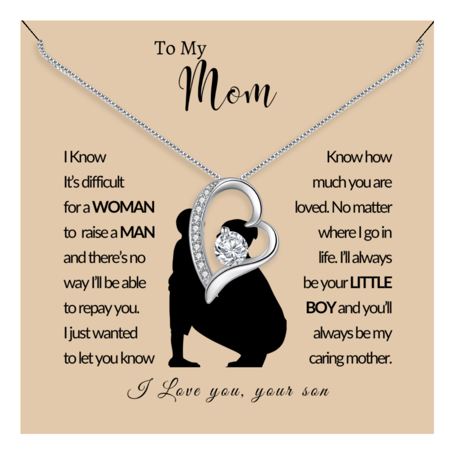 To My Mom - Eternal Heart Necklace With Message Card