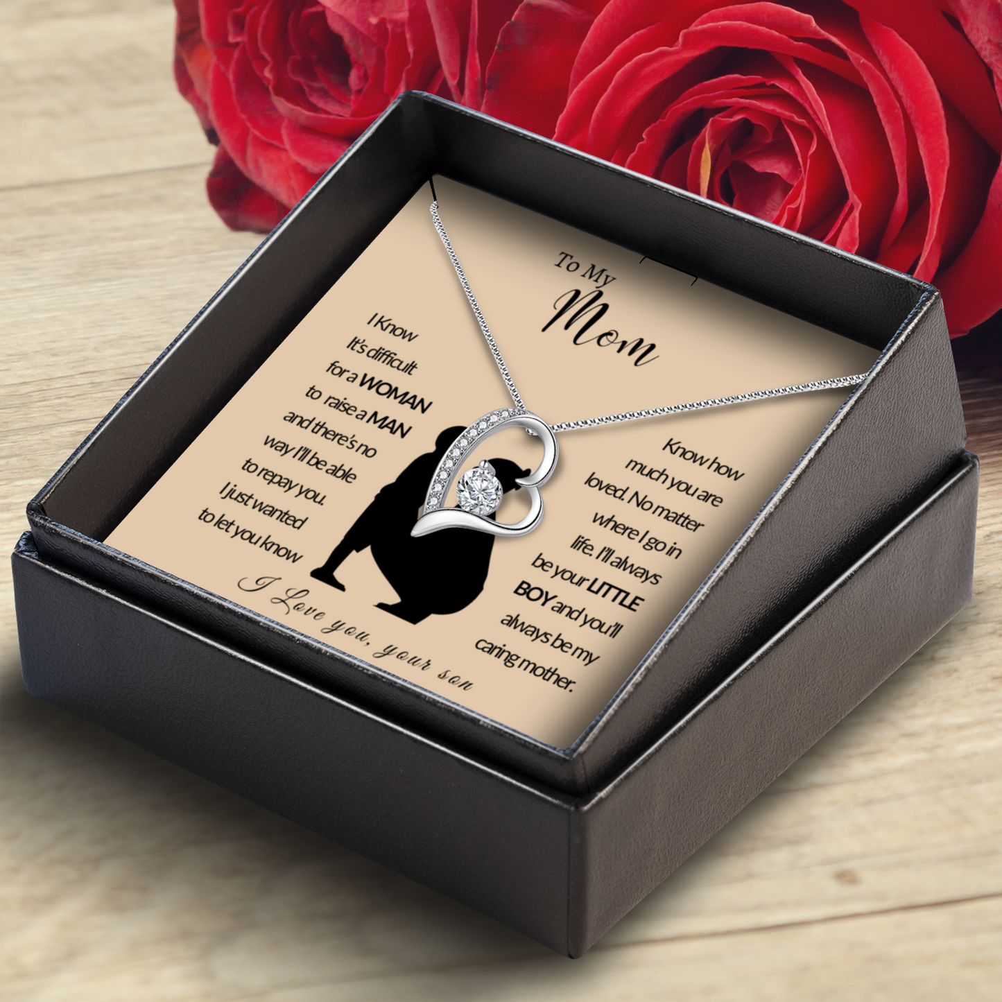 To My Mom - Eternal Heart Necklace With Message Card