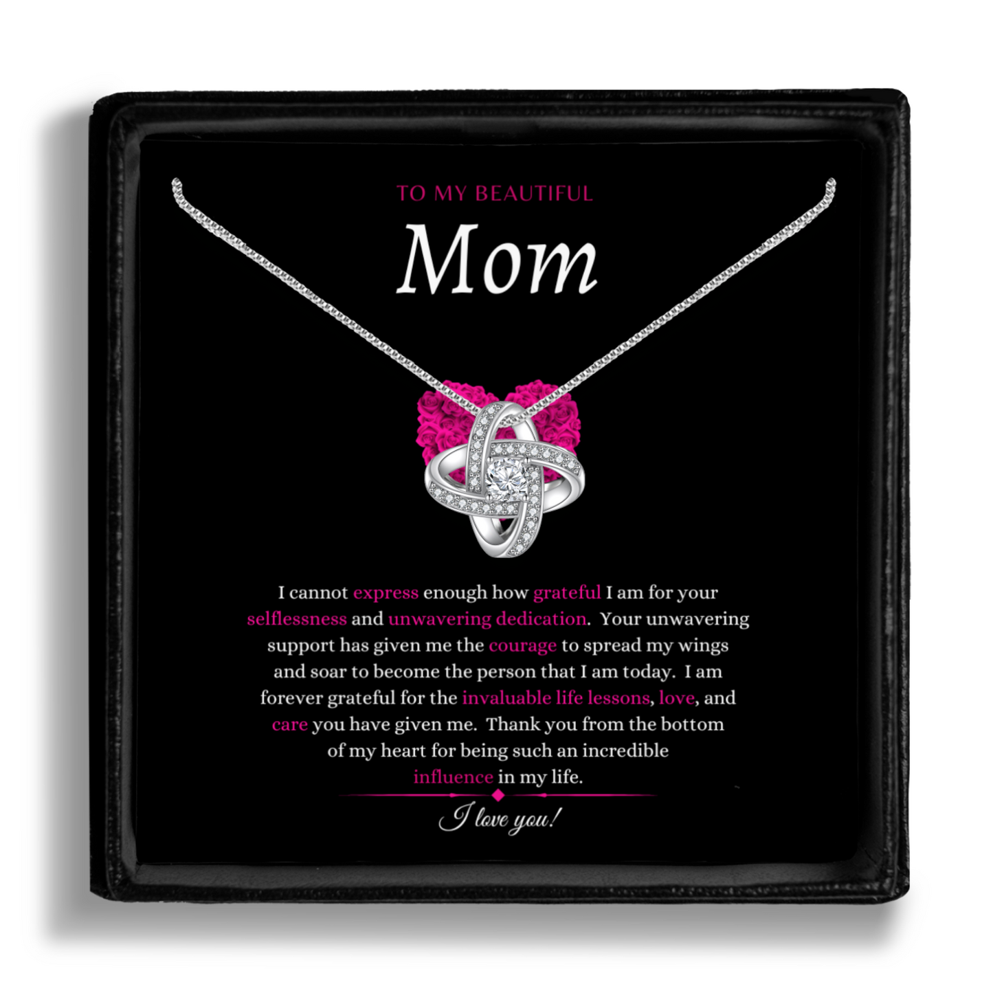 To My Beautiful Mom - Enduring Love Knot Necklace With Message Card