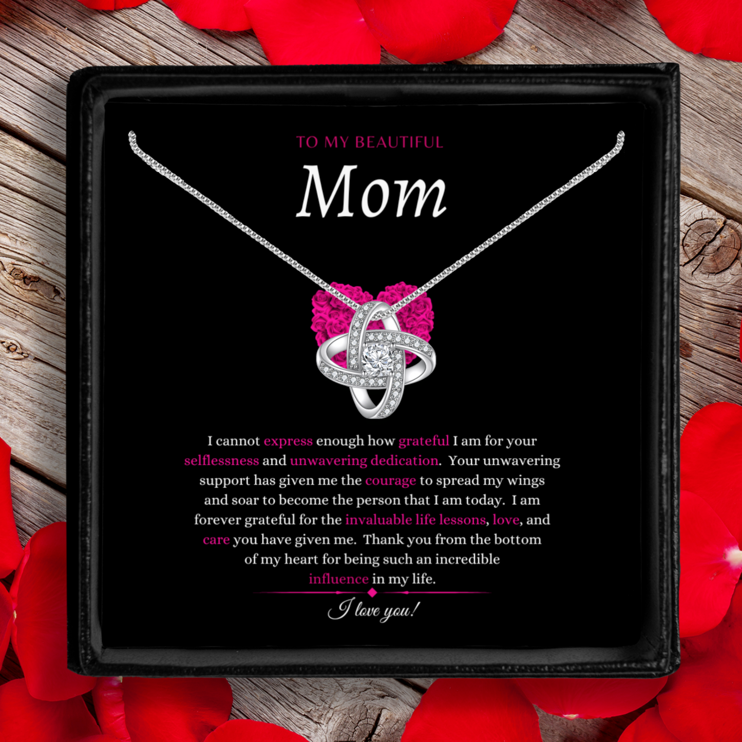 To My Beautiful Mom - Enduring Love Knot Necklace With Message Card