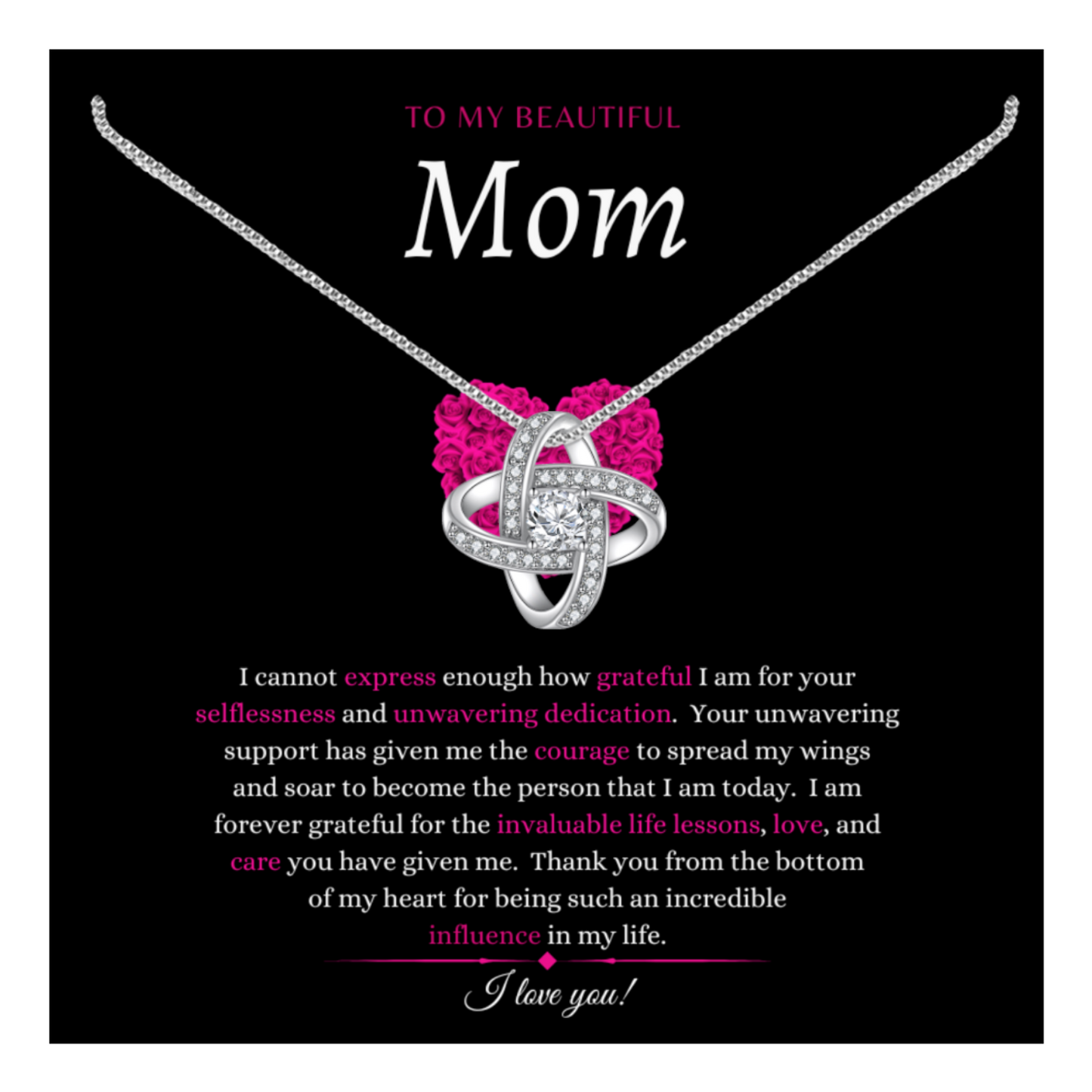 To My Beautiful Mom - Enduring Love Knot Necklace With Message Card