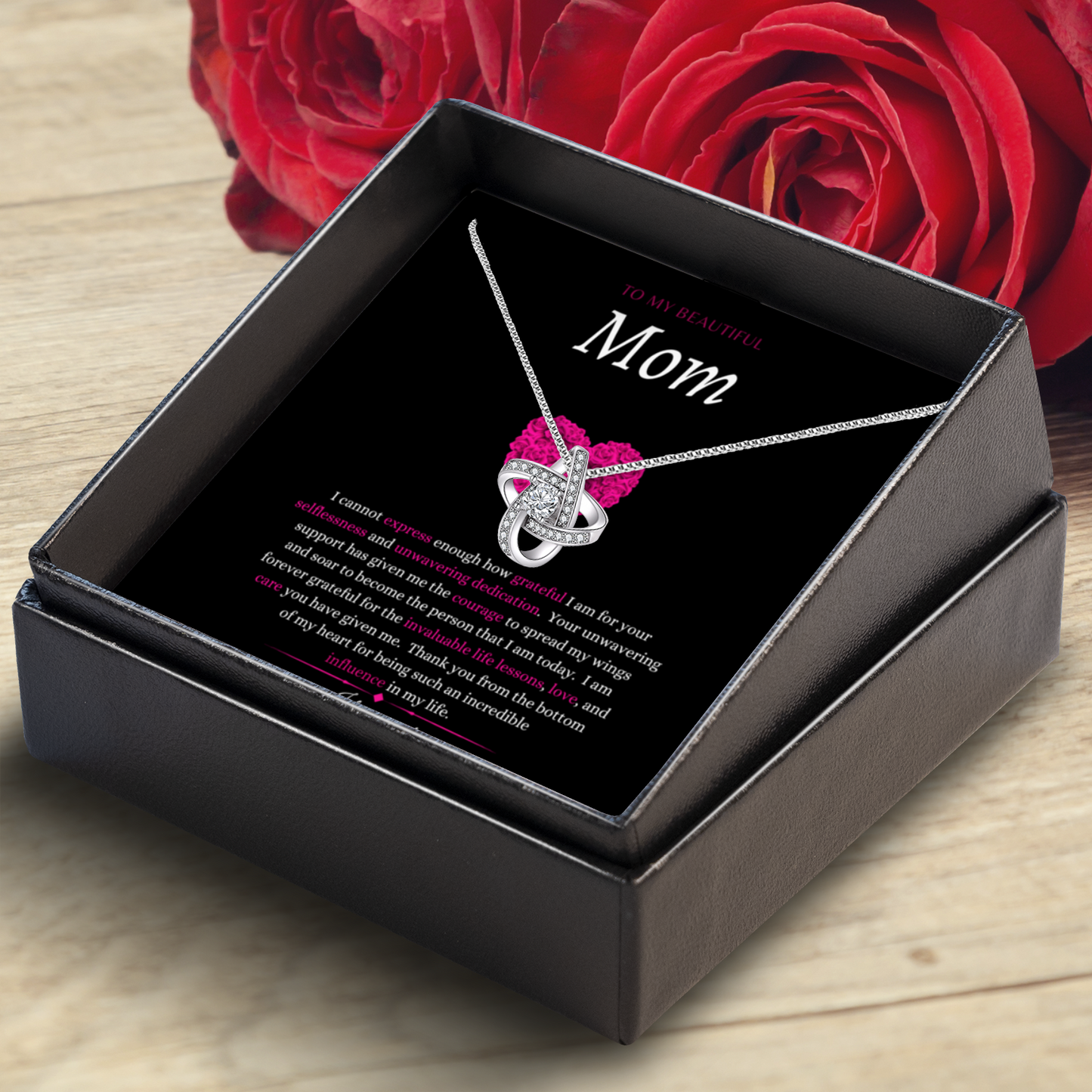 To My Beautiful Mom - Enduring Love Knot Necklace With Message Card