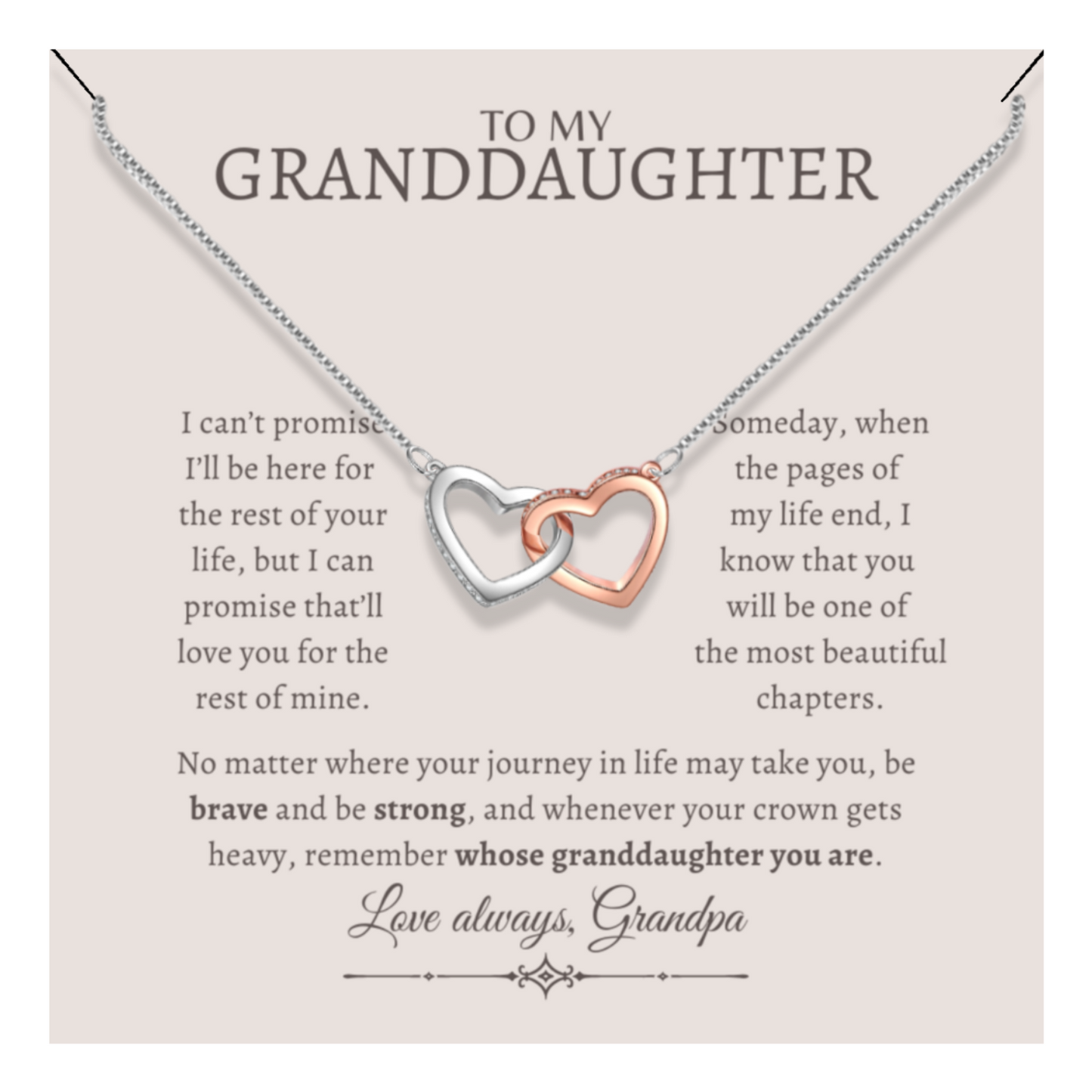 To My Granddaughter - Locked Hearts Necklace With Message Card