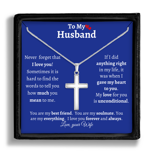 To My Husband - Polished Stainless Steel Cross With Message Card