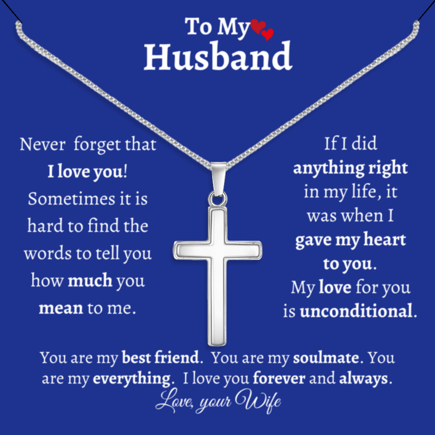 To My Husband - Polished Stainless Steel Cross With Message Card