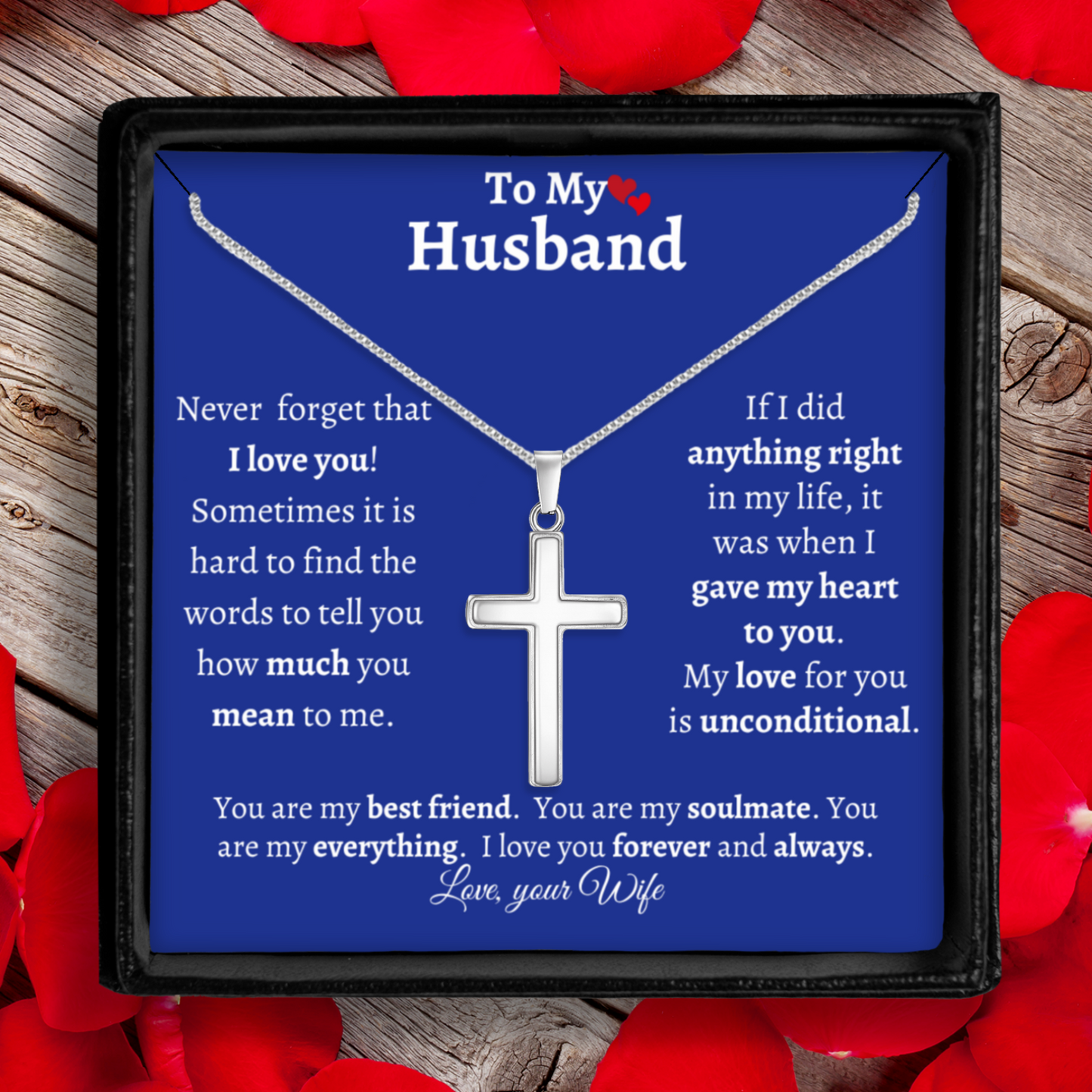 To My Husband - Polished Stainless Steel Cross With Message Card