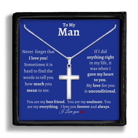 To My Man - Polished Stainless Steel Cross With Message Card