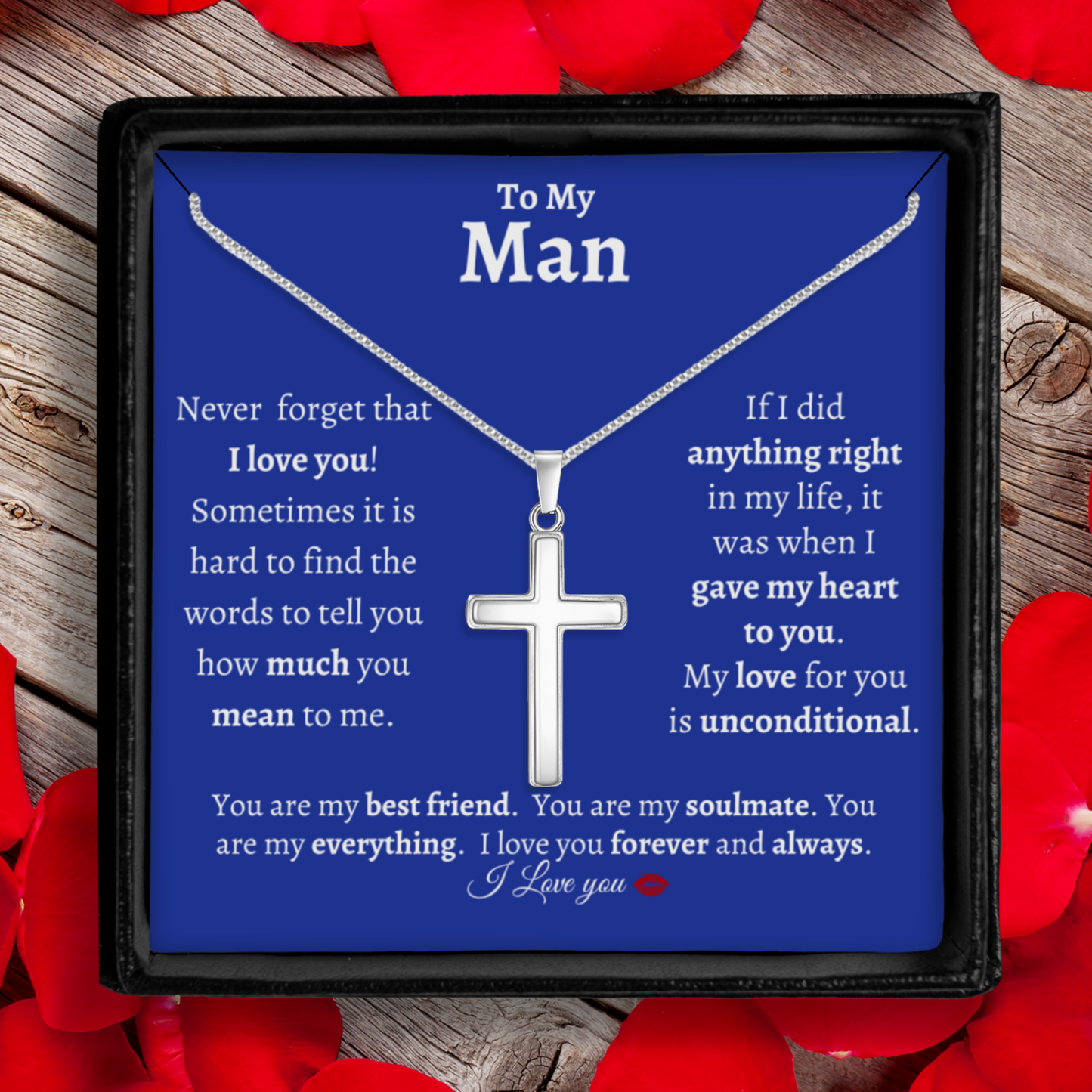 To My Man - Polished Stainless Steel Cross With Message Card