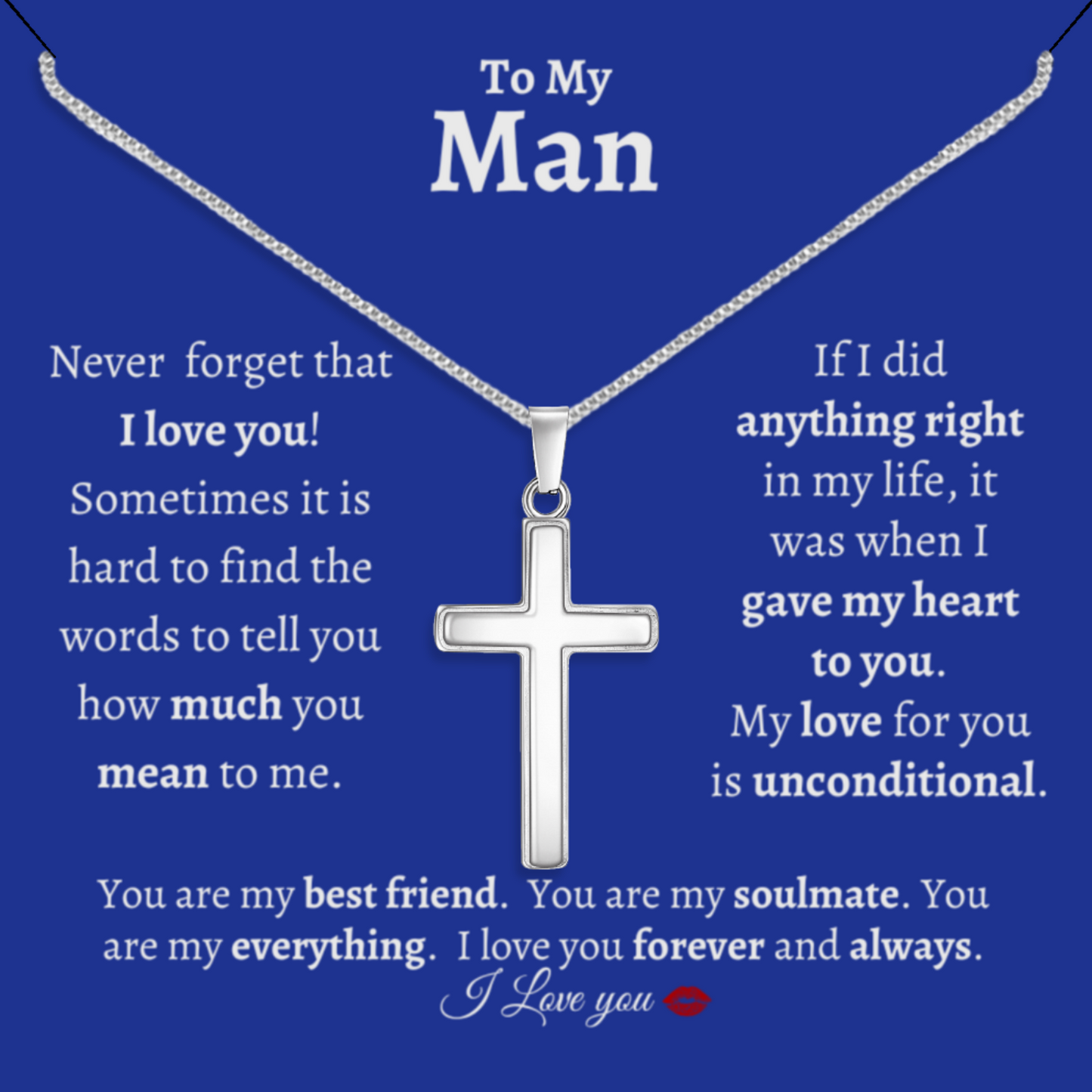 To My Man - Polished Stainless Steel Cross With Message Card