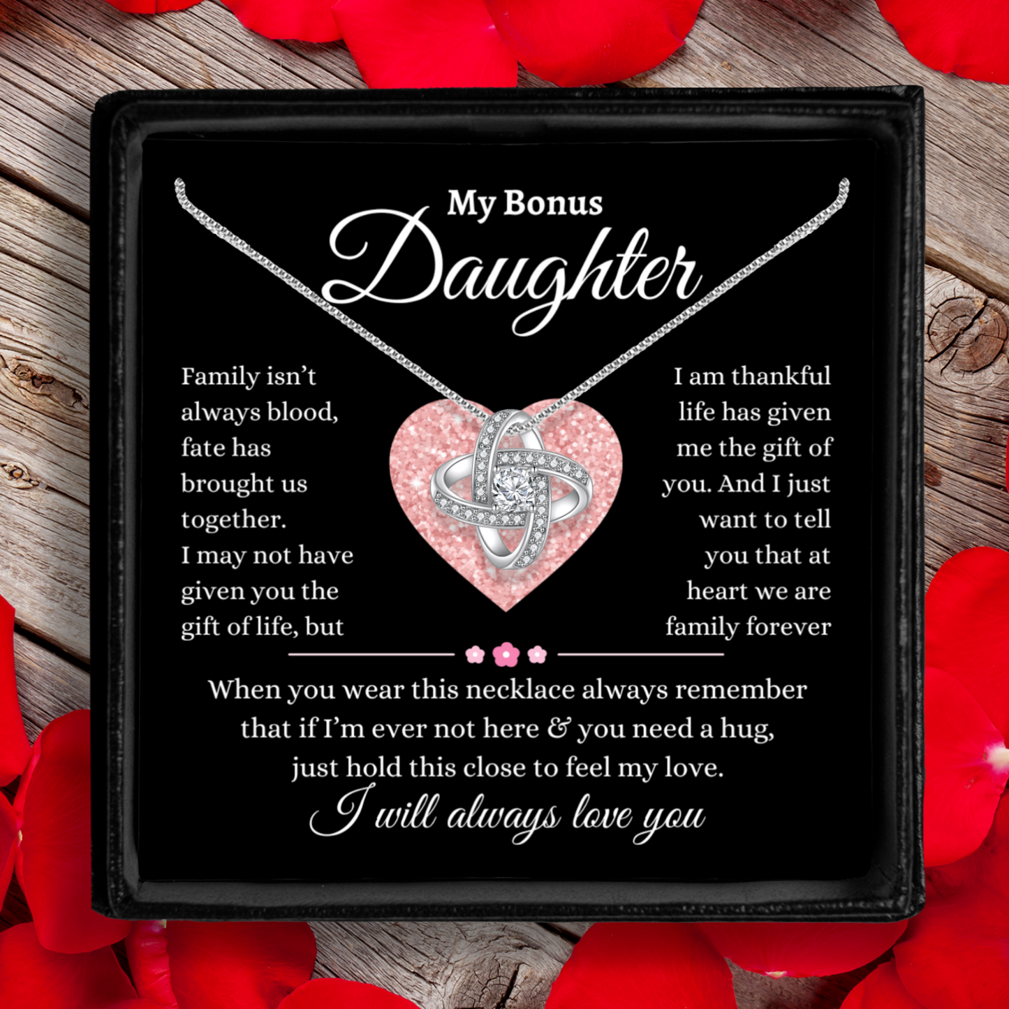 To My Bonus Daughter - Enduring Love Knot Necklace With Message Card