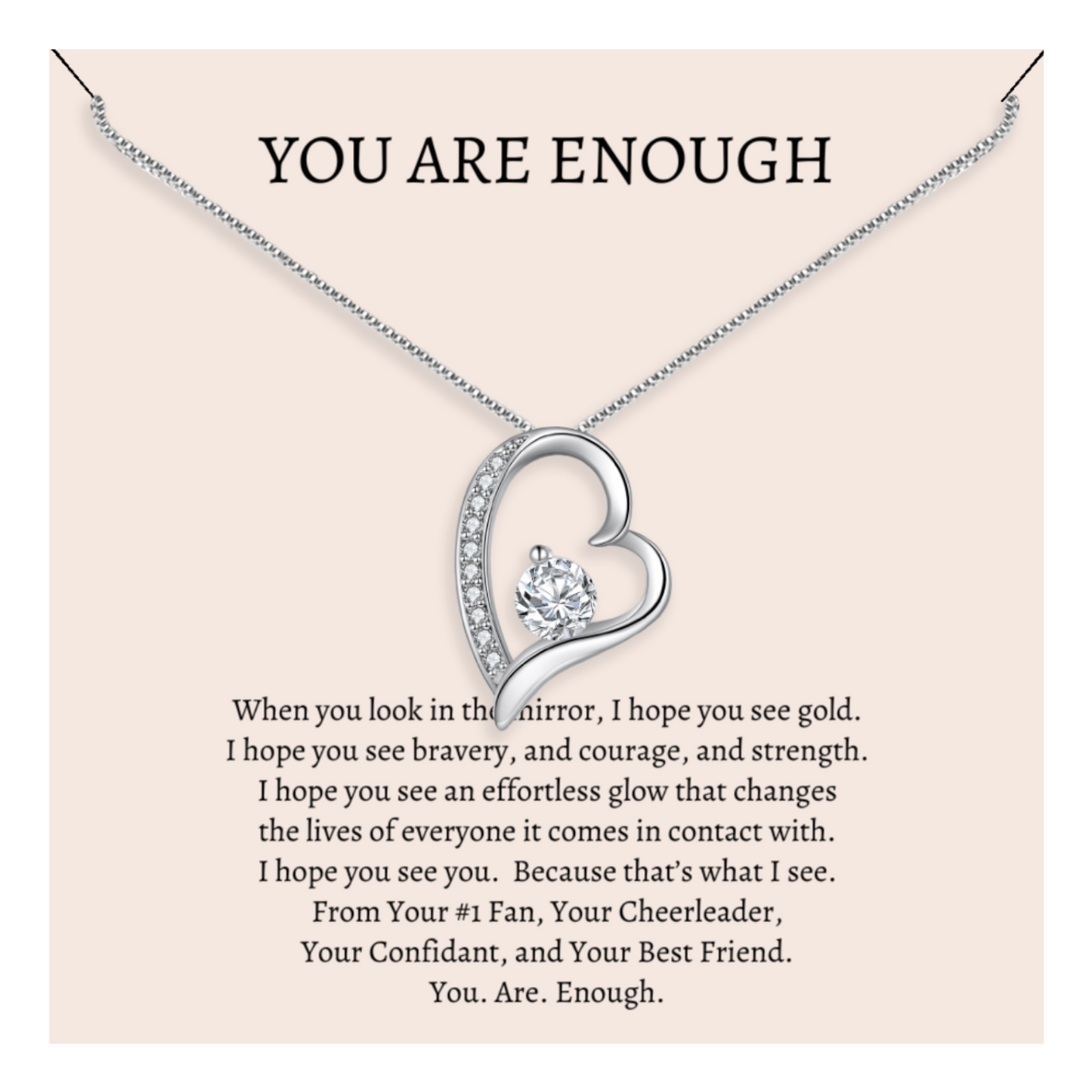 You Are Enough - Eternal Heart Necklace With Message Card