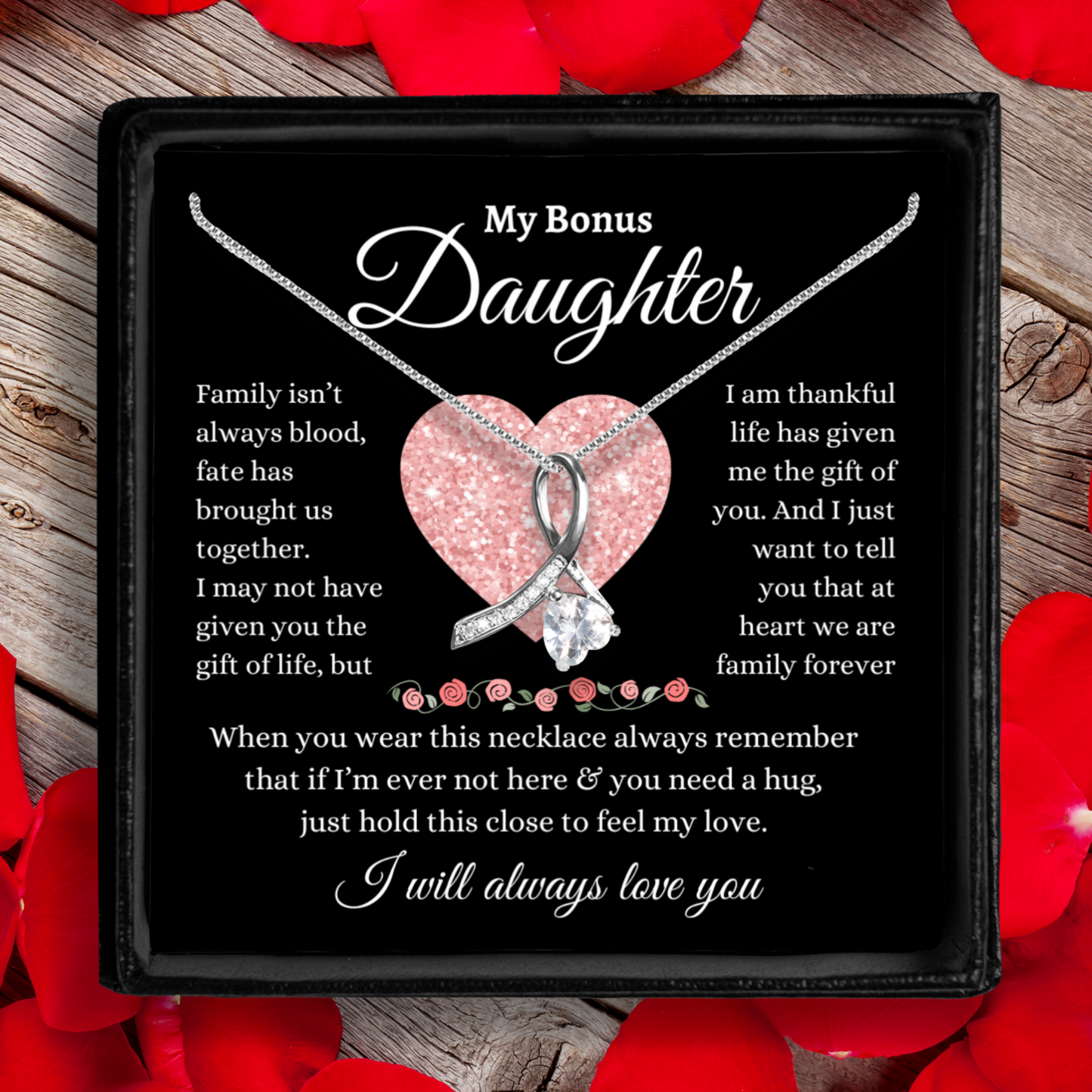 To My Bonus Daughter 2 - Enchanting Ribbon Necklace With Message Card