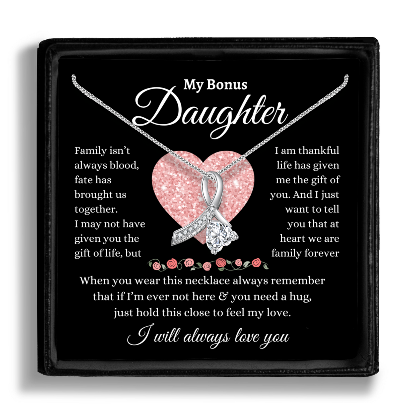 To My Bonus Daughter 2 - Enchanting Ribbon Necklace With Message Card