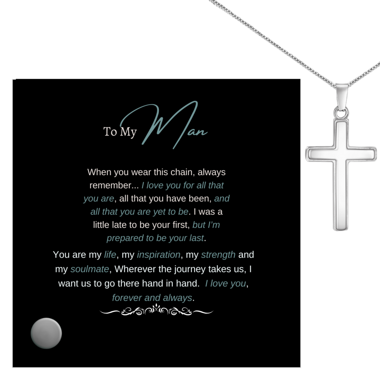 To My Man - Polished Stainless Steel Cross With Lumenglass Message Stand