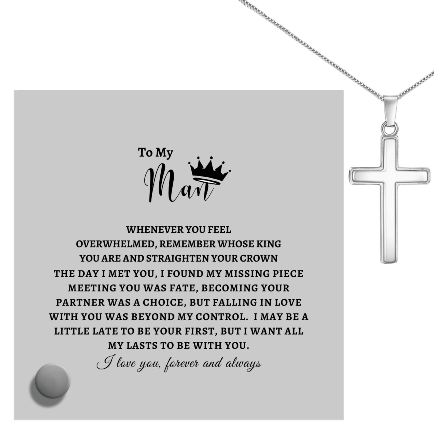 To My Man - Polished Stainless Steel Cross With Lumenglass Message Stand