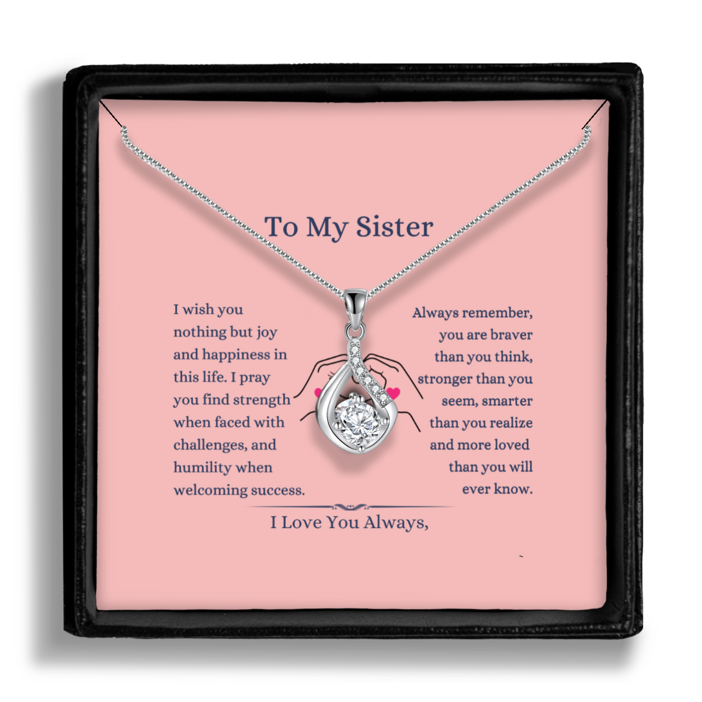 To My Sister - Love Drop Necklace With Message Card