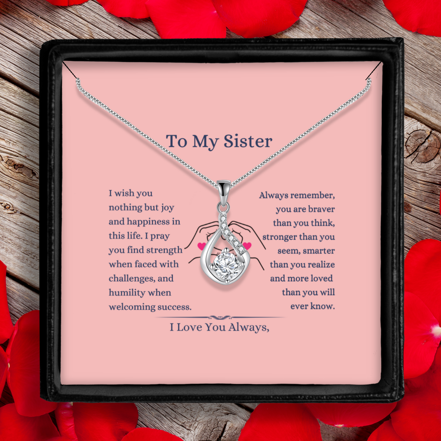 To My Sister - Love Drop Necklace With Message Card