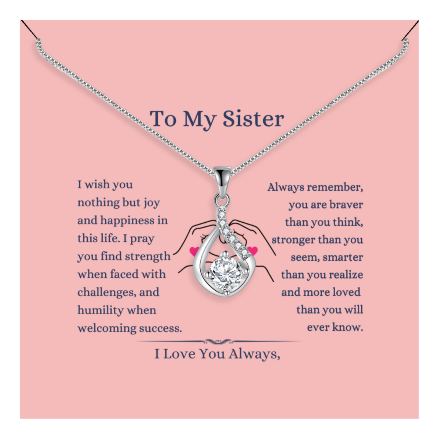 To My Sister - Love Drop Necklace With Message Card