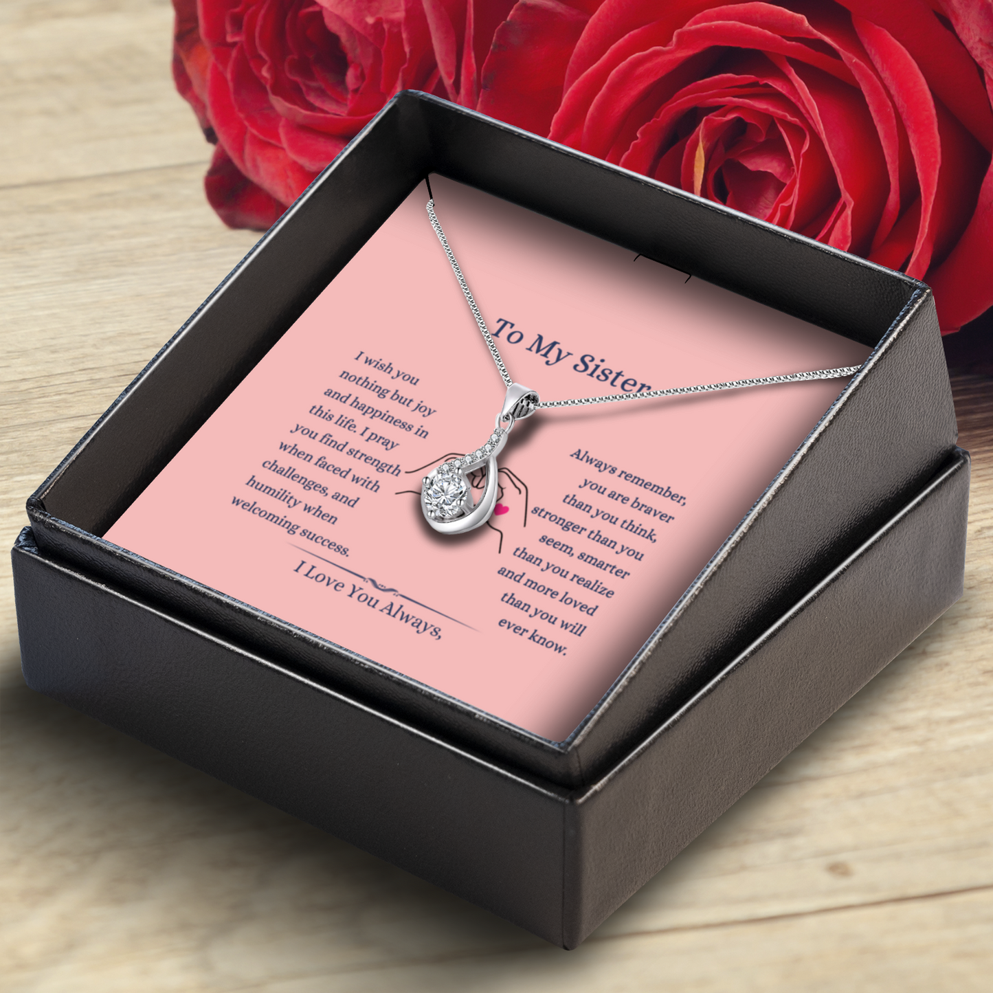 To My Sister - Love Drop Necklace With Message Card