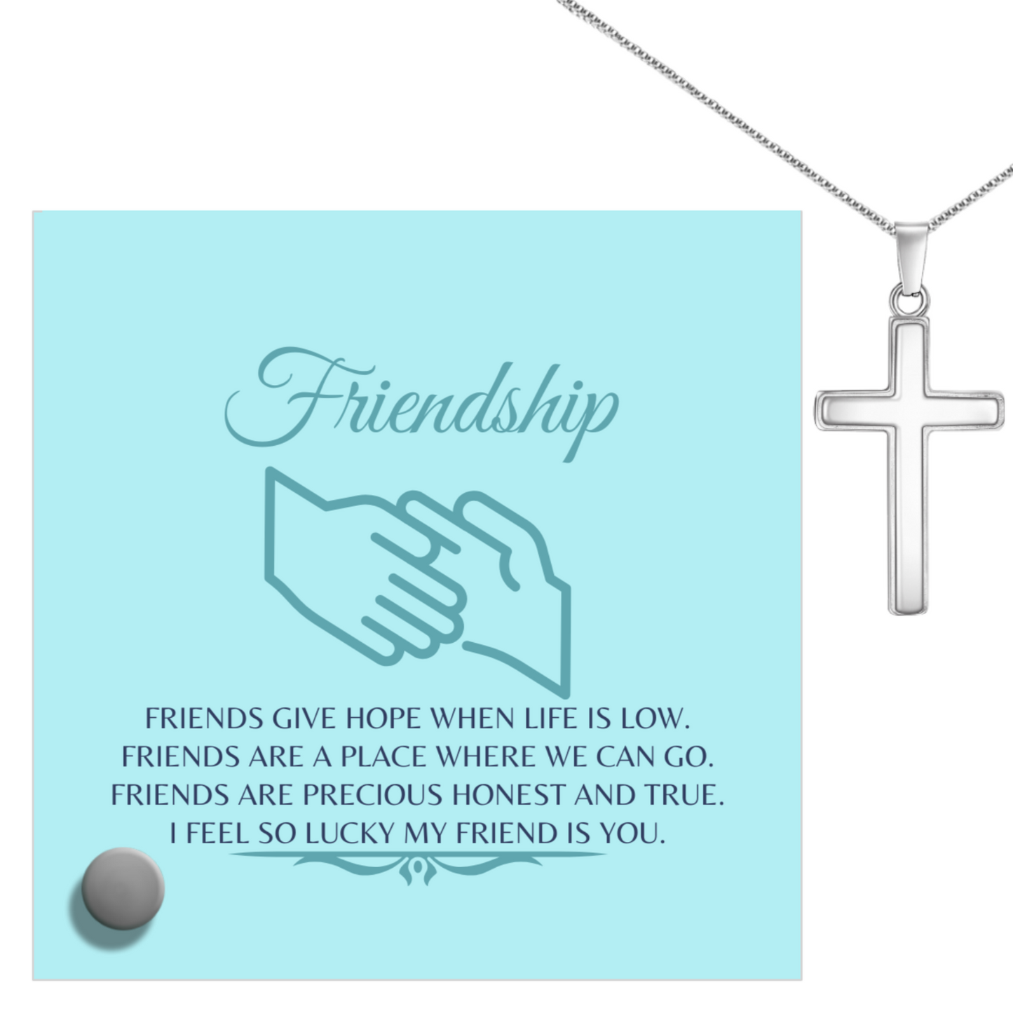 Friendship - Polished Stainless Steel Cross With Lumenglass Message Stand