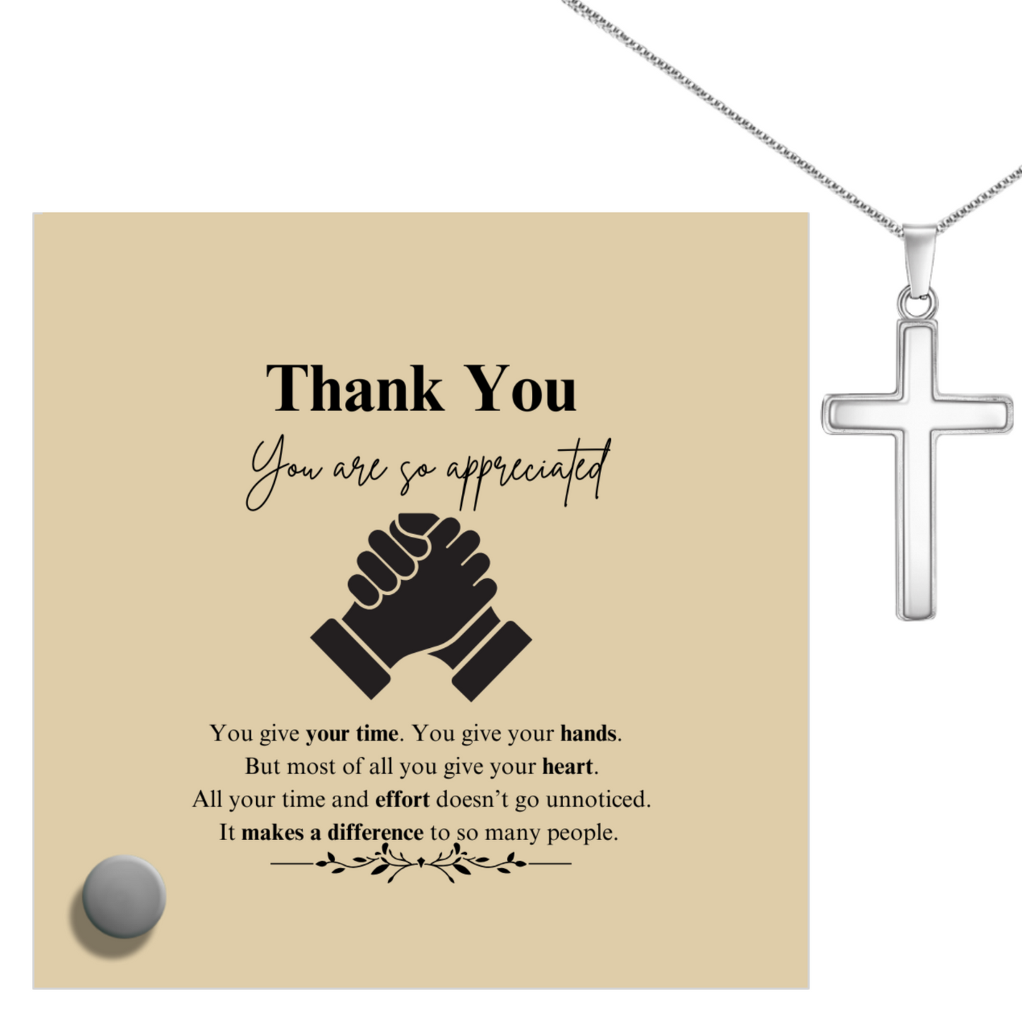 Thank you - You Are Appreciated (Men) - Polished Stainless Steel Cross With Lumenglass Message Stand