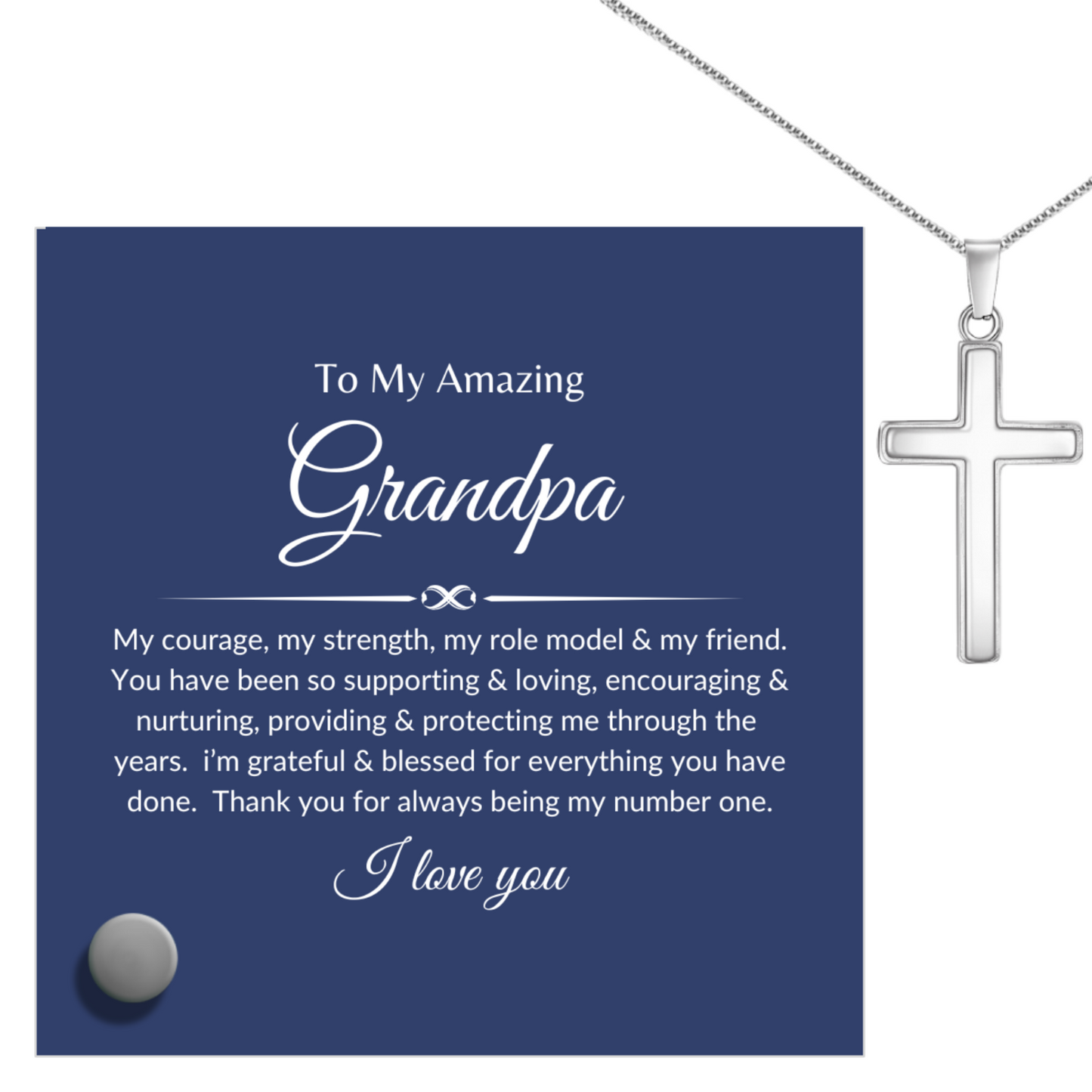 To My Amazing Grandpa - Polished Stainless Steel Cross With Lumenglass Message Stand