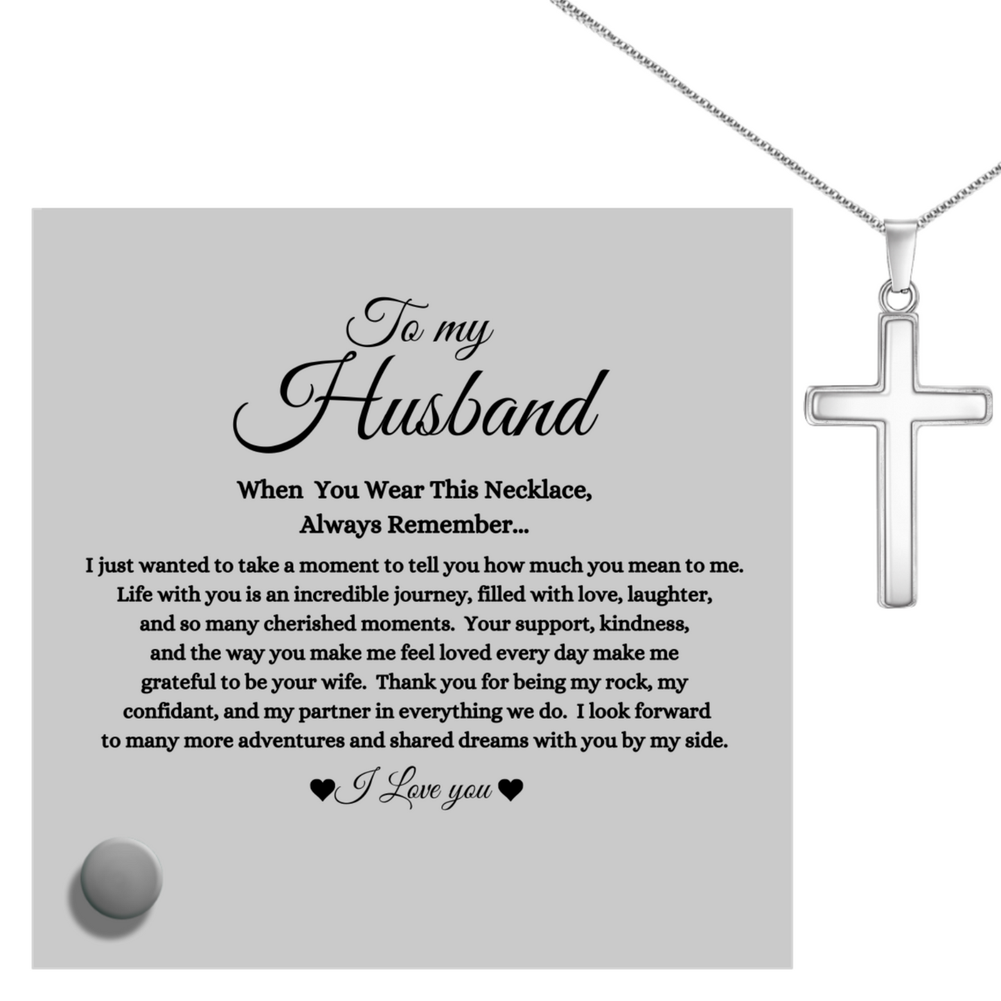 To My Husband - Polished Stainless Steel Cross With Lumenglass Message Stand