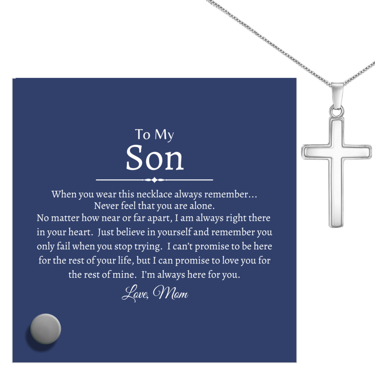 To My Son - Polished Stainless Steel Cross With Lumenglass Message Stand