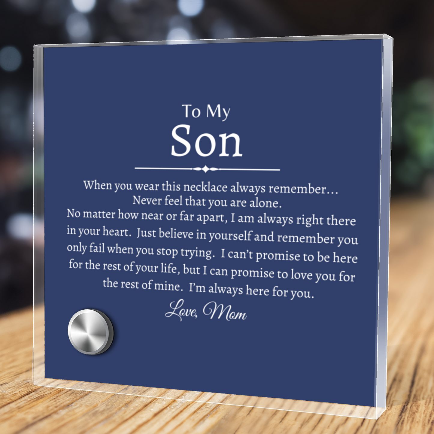 To My Son - Polished Stainless Steel Cross With Lumenglass Message Stand