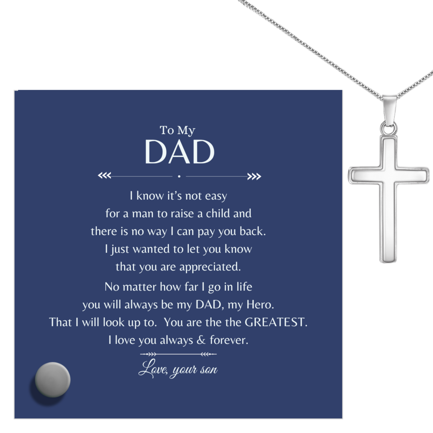 To My Dad 2 - Polished Stainless Steel Cross With Lumenglass Message Stand