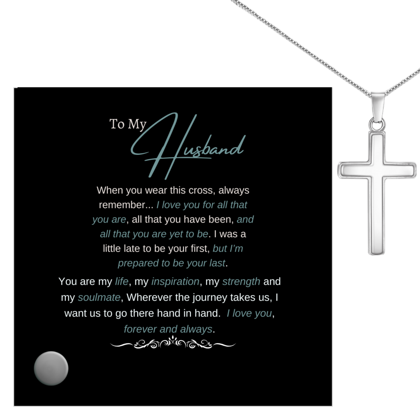 To my Husband 2 - Polished Stainless Steel Cross With Lumenglass Message Stand