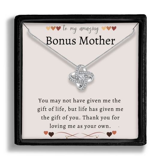 To My Bonus Mom - Enduring Love Knot Necklace With Message Card