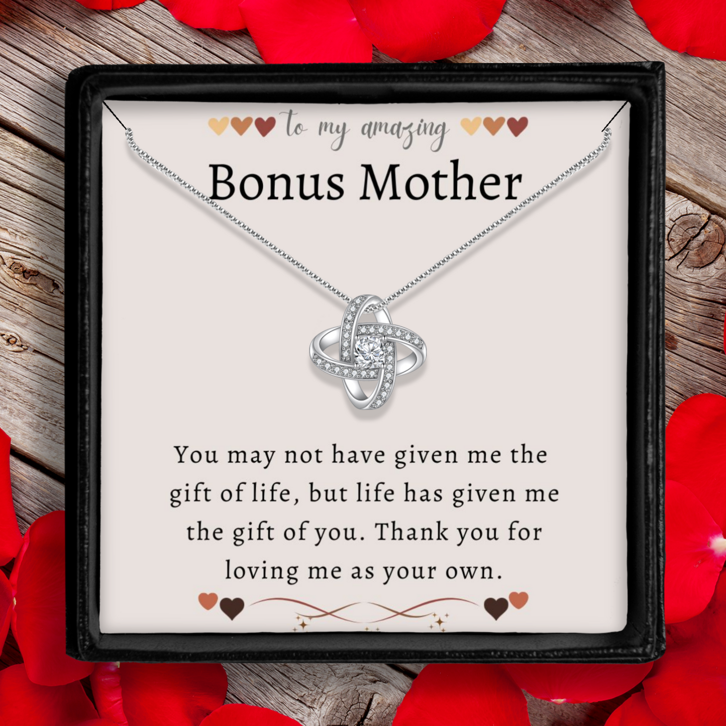 To My Bonus Mom - Enduring Love Knot Necklace With Message Card