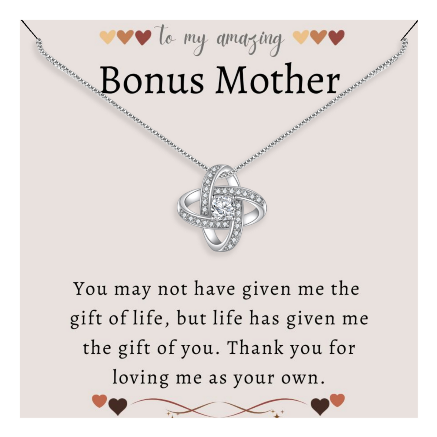 To My Bonus Mom - Enduring Love Knot Necklace With Message Card