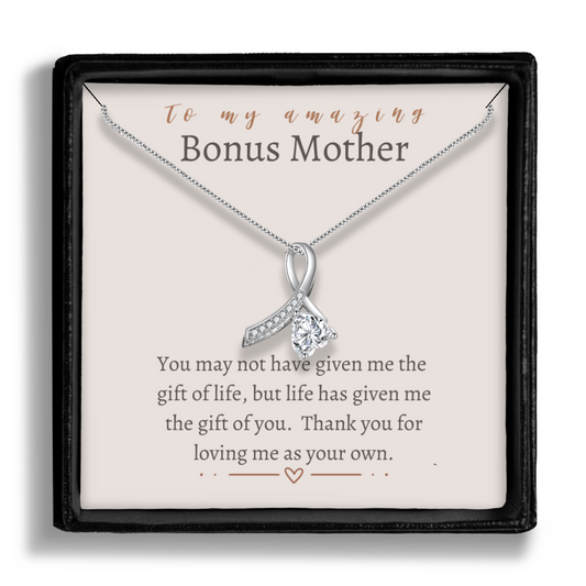 To My Bonus Mom - Enchanting Ribbon Necklace With Message Card