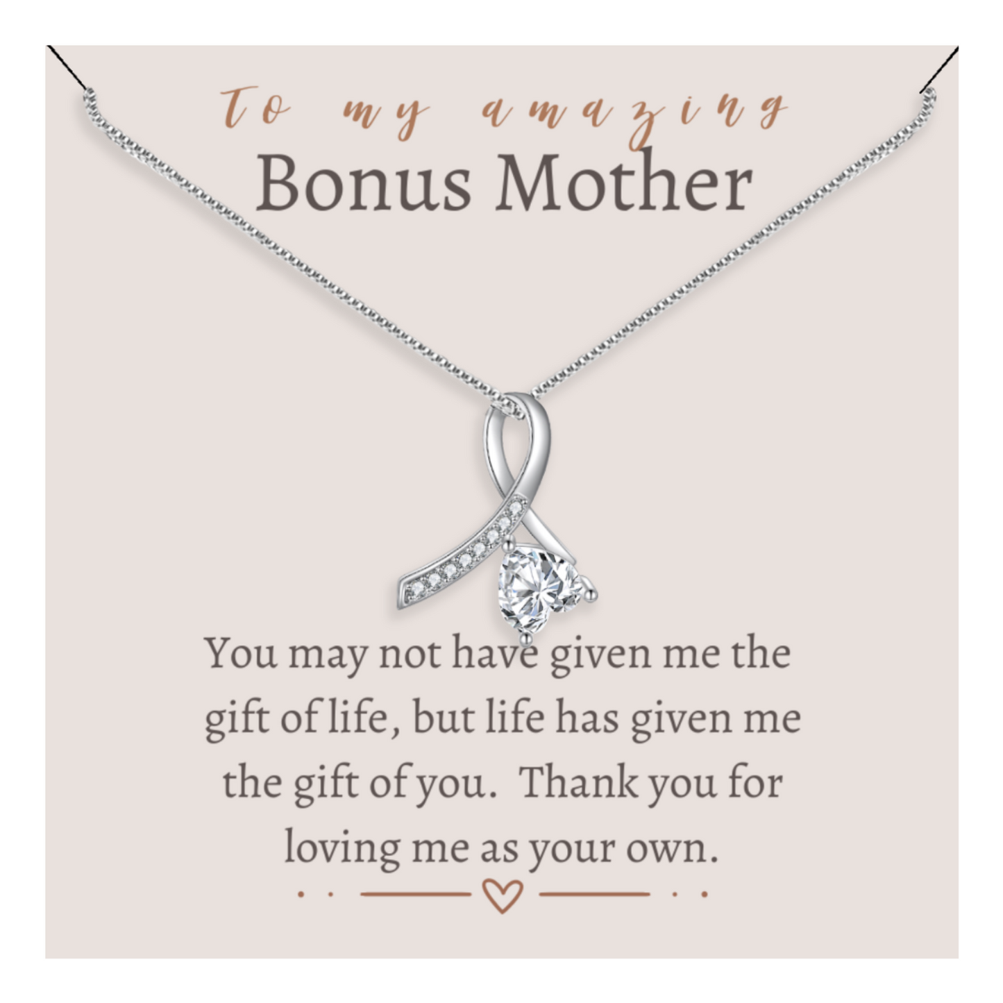 To My Bonus Mom - Enchanting Ribbon Necklace With Message Card